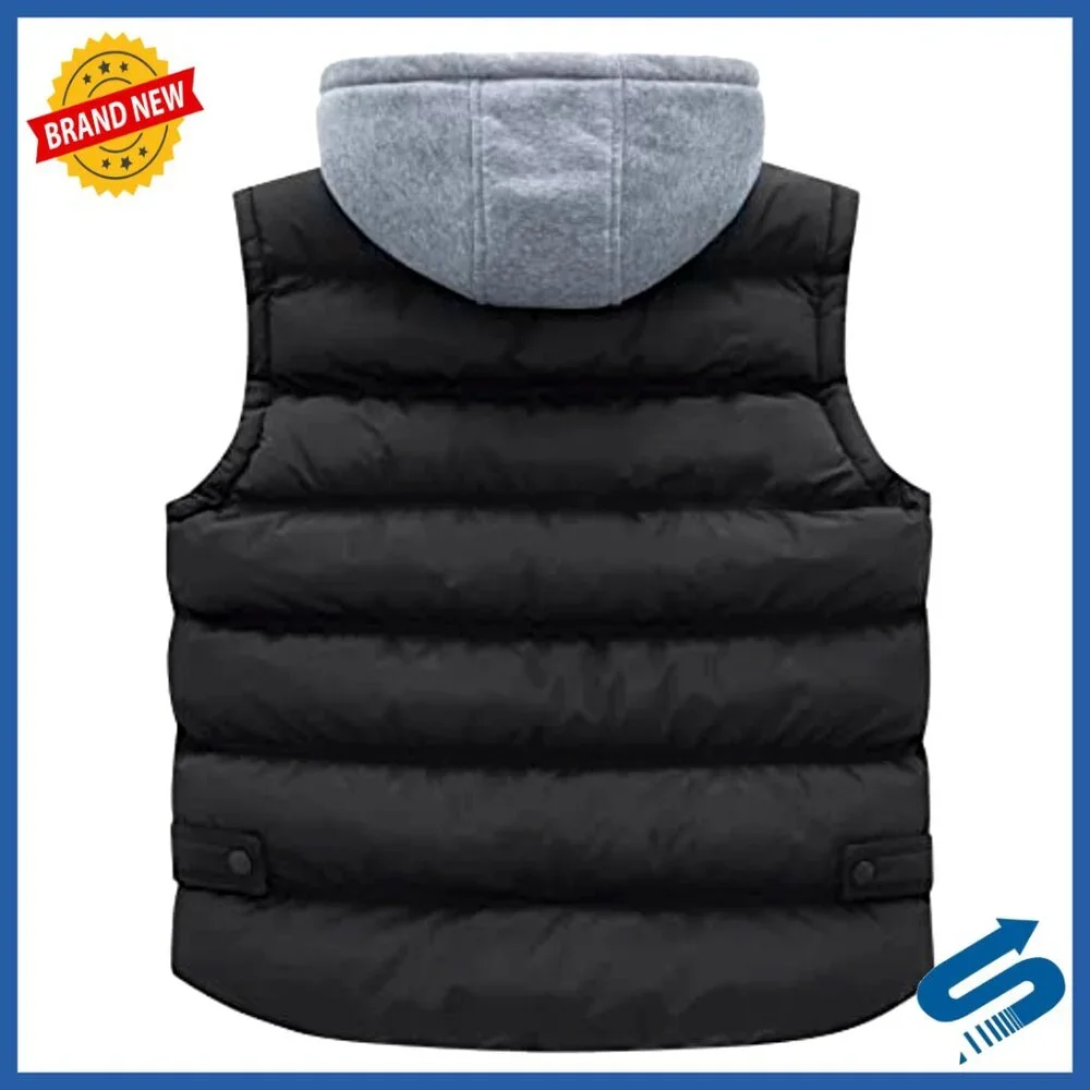 Plus Size Puffer Vest with Removable Hood, Quilted Winter Vest, Sleeveless - Picture 2 of 6